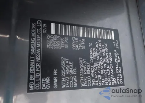 2015 Nissan Rogue Sv z USA, uszkodzony, nr VIN KNMAT2MV2FP535876